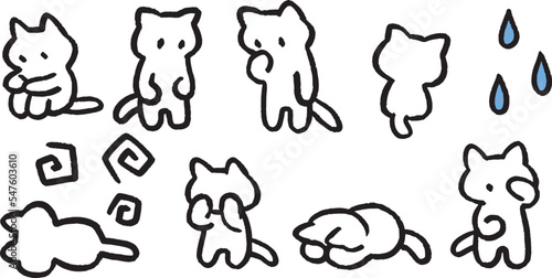 落ち込む猫　悲しい　悩む　シンプルでかわいい装飾イラストセット