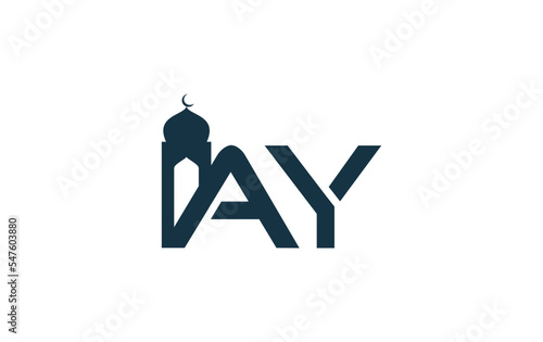 Islamic mosque logo and minar icon and symbol design vector with letters and alphabets