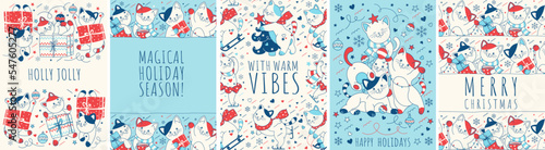 Nostalgia Christmas and Happy New Year wallpaper, background wrapping paper, fabric. Vector design template. Seamless backdrop with Christmas toys and gifts. with trendy retro style.