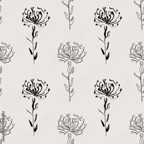 Obraz na płótnie Essential floral seamless vector pattern. Neutral geometry useful repeating pattern for packaging and backgrounds. w salonie