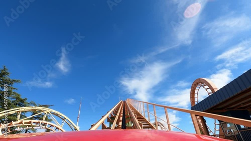 first-person shooting. riding on extreme slides in the amusement park. 