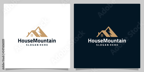 House logo design template with mountain logo graphic design vector illustration. Symbol, icon, creative.