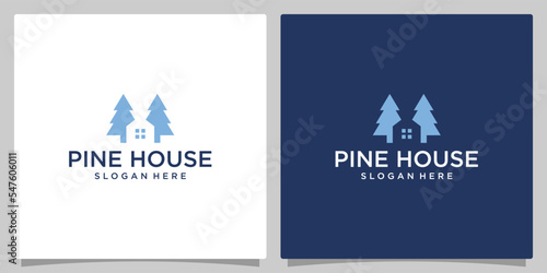 House logo design template with pine tree logo graphic design vector illustration. Symbol, icon, creative.