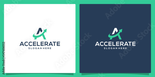 Acceleration logo design template with initial letter A and arrow logo graphic design vector illustration. Symbol, icon, creative. photo