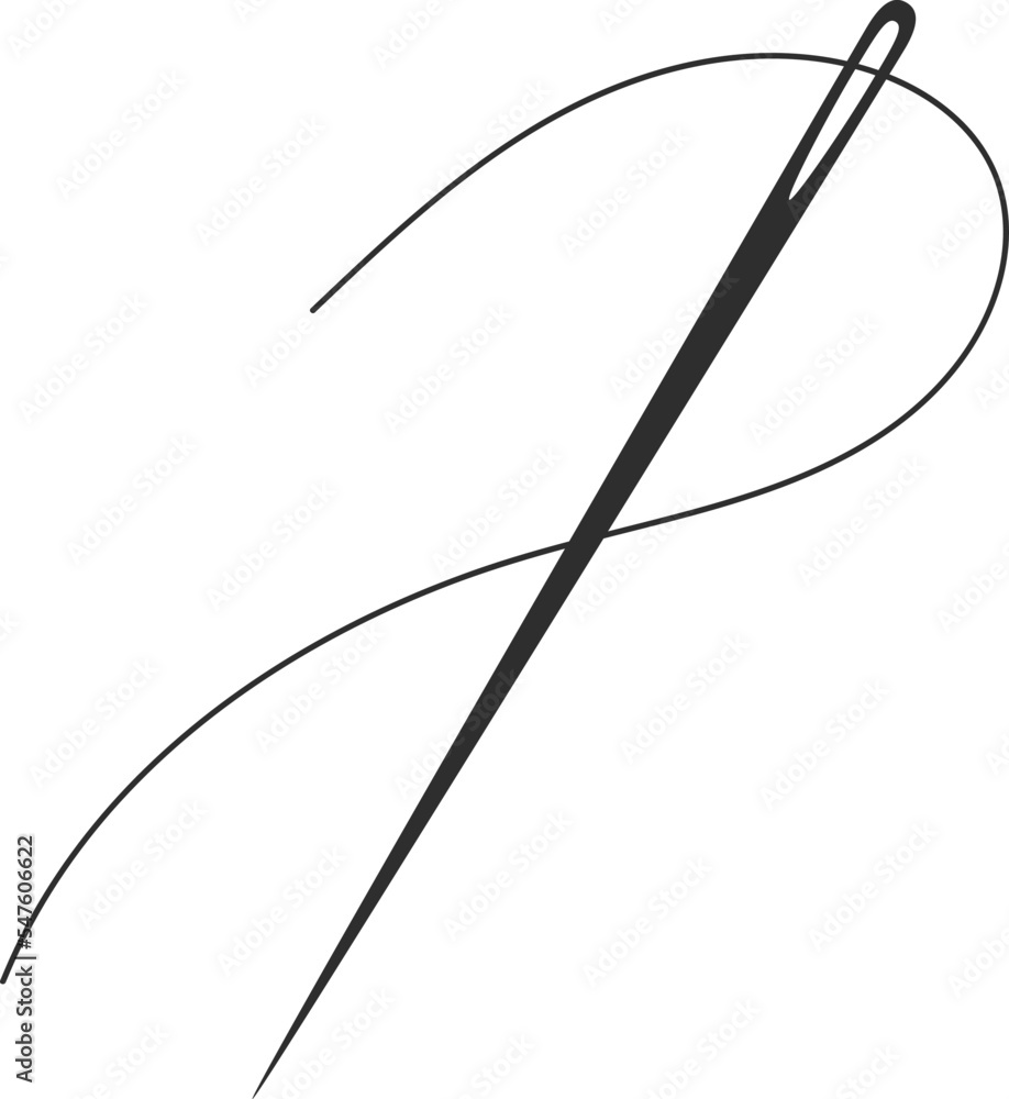 Needle and thread silhouette icon vector illustration. Tailor logo with needle symbol and curvy thread isolated on white background. Tailor sign template, sewing instrument design, fashion icon Needle and thread silhouette icon vector illustration. Tailor logo with needle symbol and curvy thread isolated on white background. Tailor sign template, sewing instrument design, fashion icon