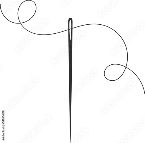 Needle and thread silhouette icon vector illustration. Tailor logo with needle symbol and curvy thread isolated on white background. Tailor sign template, sewing instrument design, fashion icon