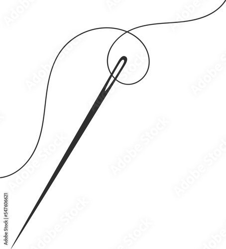 Needle and thread silhouette icon vector illustration. Tailor logo with needle symbol and curvy thread isolated on white background. Tailor sign template, sewing instrument design, fashion icon