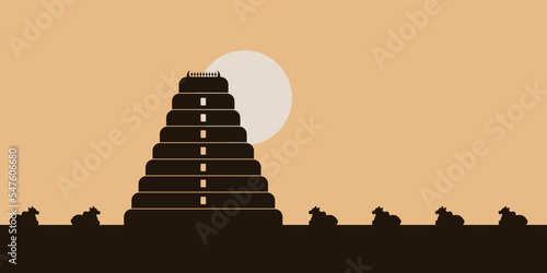 South Indian temple gopuram silhouette. banner, poster, card concept design. 