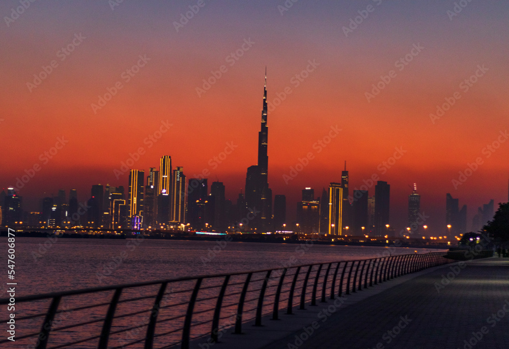 Dubai, UAE - 10.15.2022 View of Dubai skyline, shot made from Jadaf waterfront. City