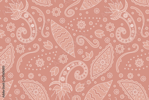 Seamless pattern based on an ornament with a Paisley bandana print, scarf around the neck, print on fabric, wallpaper