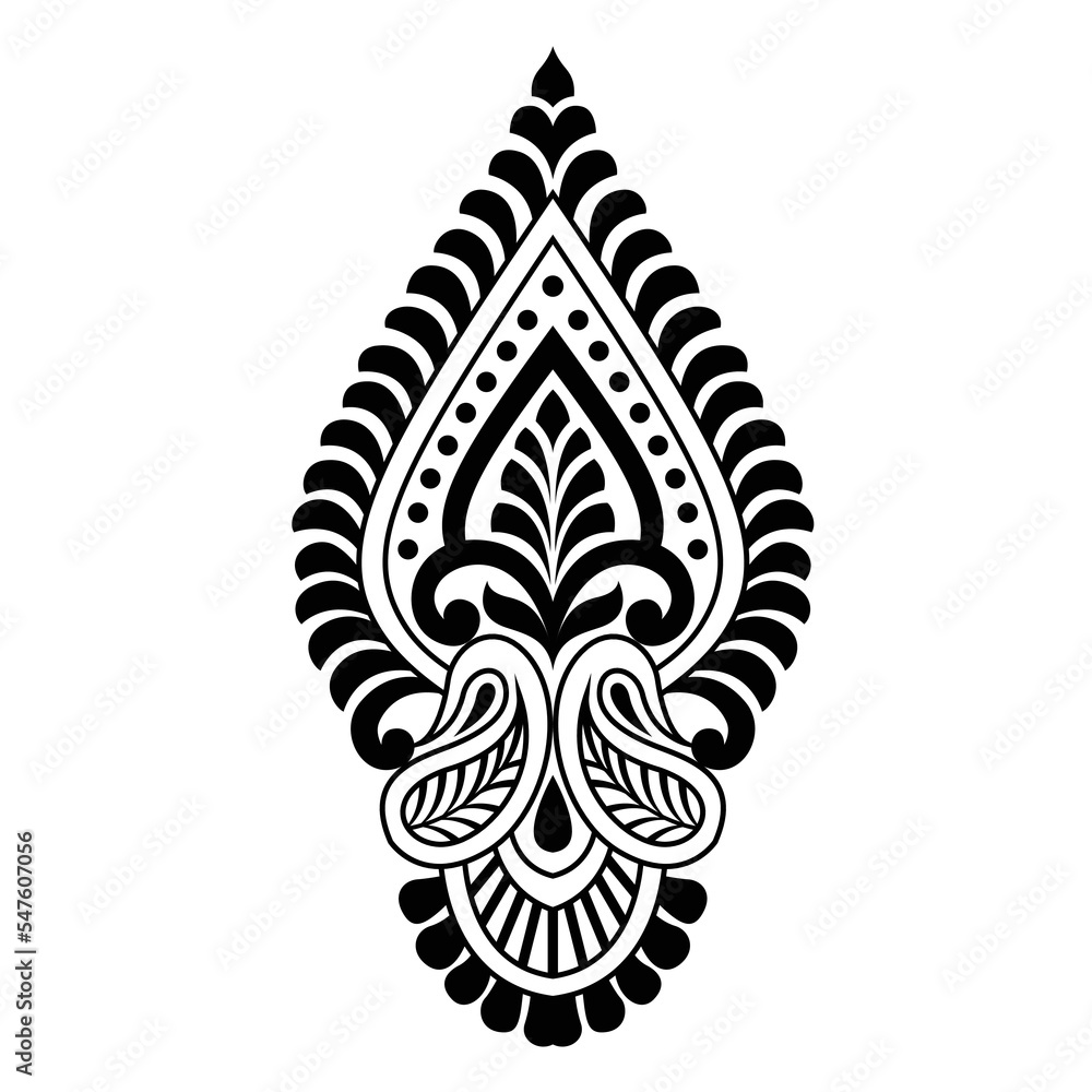 Damask graphic ornament. Floral design element. Black pattern