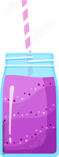 Vegeterian smoothie shake cocktail vector illustration. Glass jar with layers of sweet vitamin juice cocktail or protein shake for smoothies fitness bar design