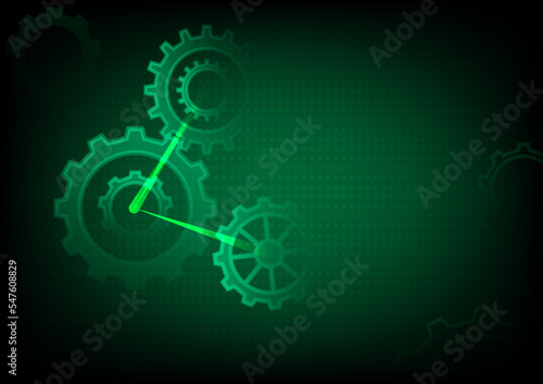 Digital gears on the green. Industrial gear, mechanical structure, Bright multicolored gears on dark background.