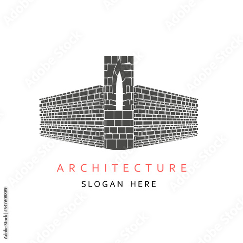 Vector castle wall logo. Tower and security symbol or icon. Unique fortress and guard logotype design template for branding. Real estate and insurance