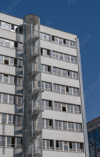 circular metal fire escape. multi-floor apartment. spiral staircase, © mustafaoncul