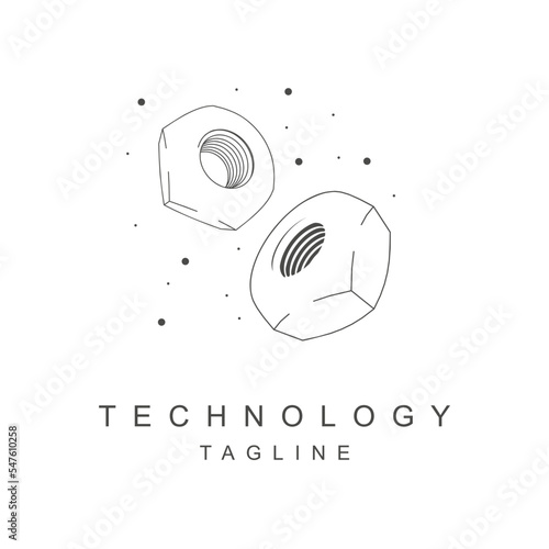 3D nut models. Isometric thin line style. Technology concept