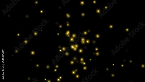 Shining  yellow glitter particles motion graphics with black screen background
