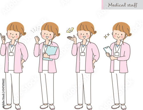 若い女性看護師の表情イラストセット