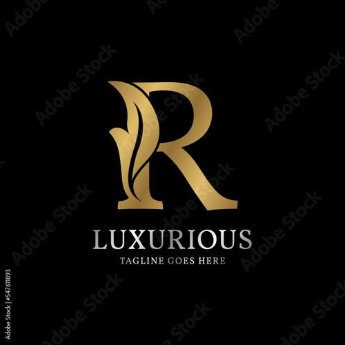 letter R luxurious leaf initial vector logo design element