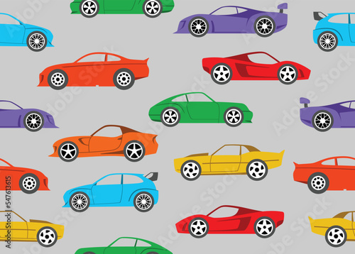 Seamless pattern with sport race cars. Endless fun cartoon children  background. Vector illustration.