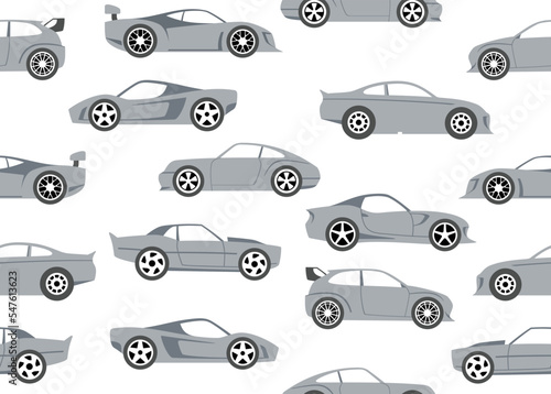 Seamless pattern with sport race cars. Endless fun cartoon children  background. Vector illustration.