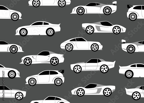 Seamless pattern with sport race cars. Endless fun cartoon children  background. Vector illustration.