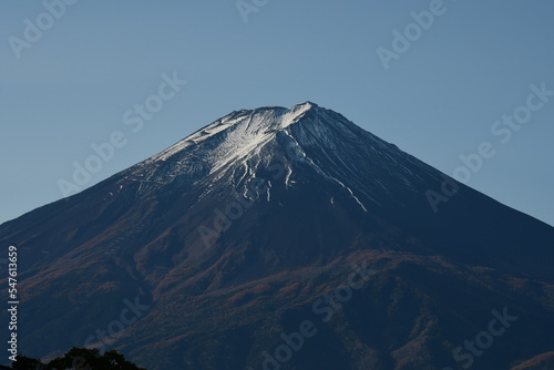 朝陽を浴びる晩秋の富士山