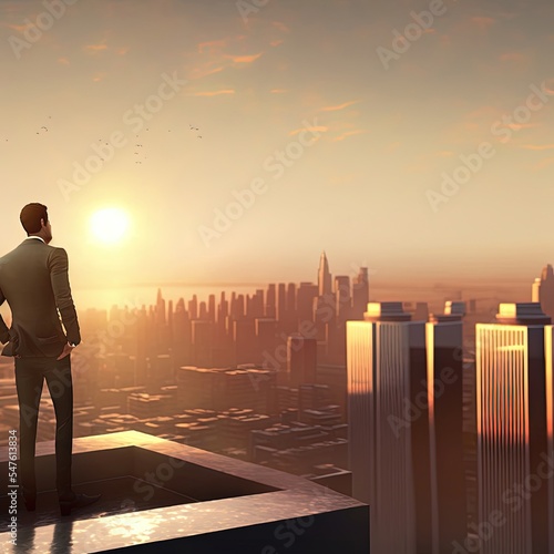 Illustration about businessman with cityscape. Made by AI. Ultra high resolution.