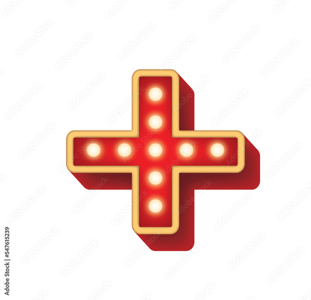 Obraz premium 03 Symbol Alphabet Bulb Red Light Plus Sign