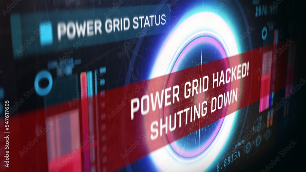 Warning, power grid hacked, shutting down message on screen