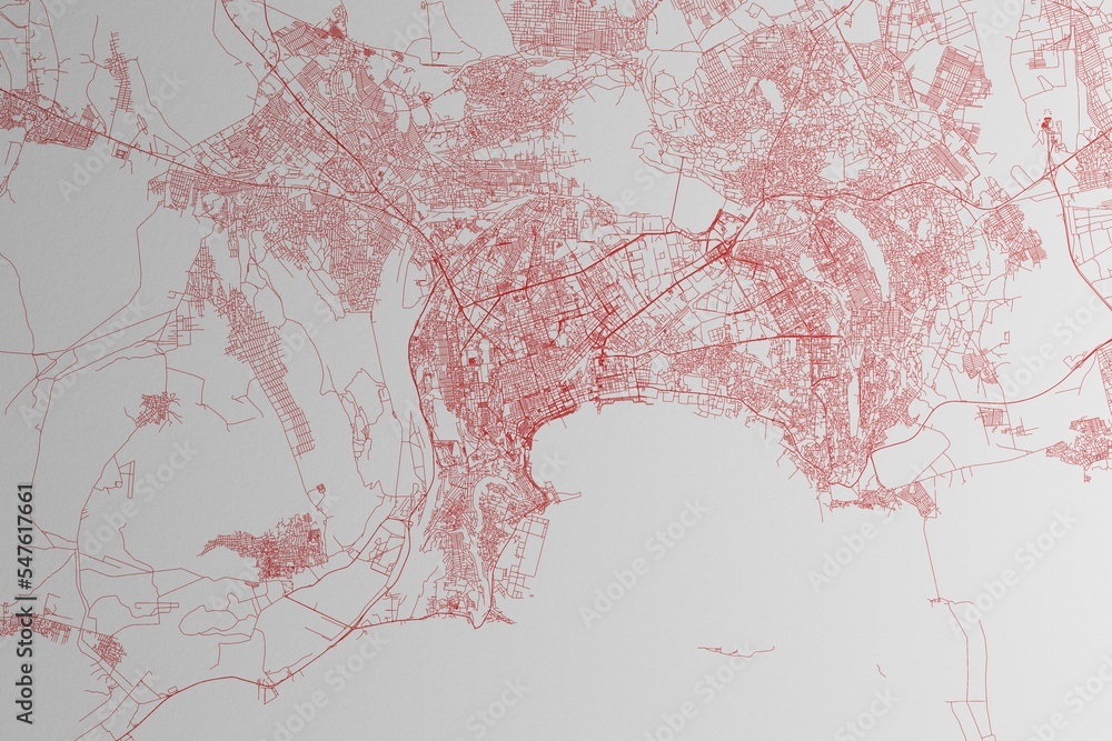 Map of the streets of Baku (Azerbaijan) made with red lines on white paper. 3d render, illustration Map of the streets of Baku (Azerbaijan) made with red lines on white paper. 3d render, illustration