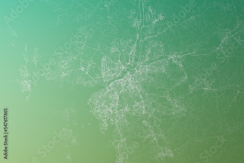 Map of the streets of Gothenburg (Sweden) made with white lines on yellowish green gradient background. Top view. 3d render, illustration