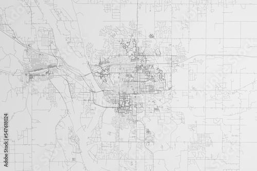 Photographie Map of the streets of Bismarck (North Dakota, USA) on white background