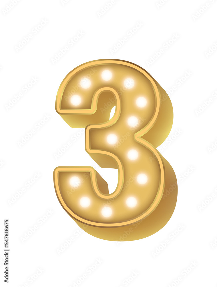 01 Alphabet Gold Bulb Light Number 3 01 Alphabet Gold Bulb Light Number 3