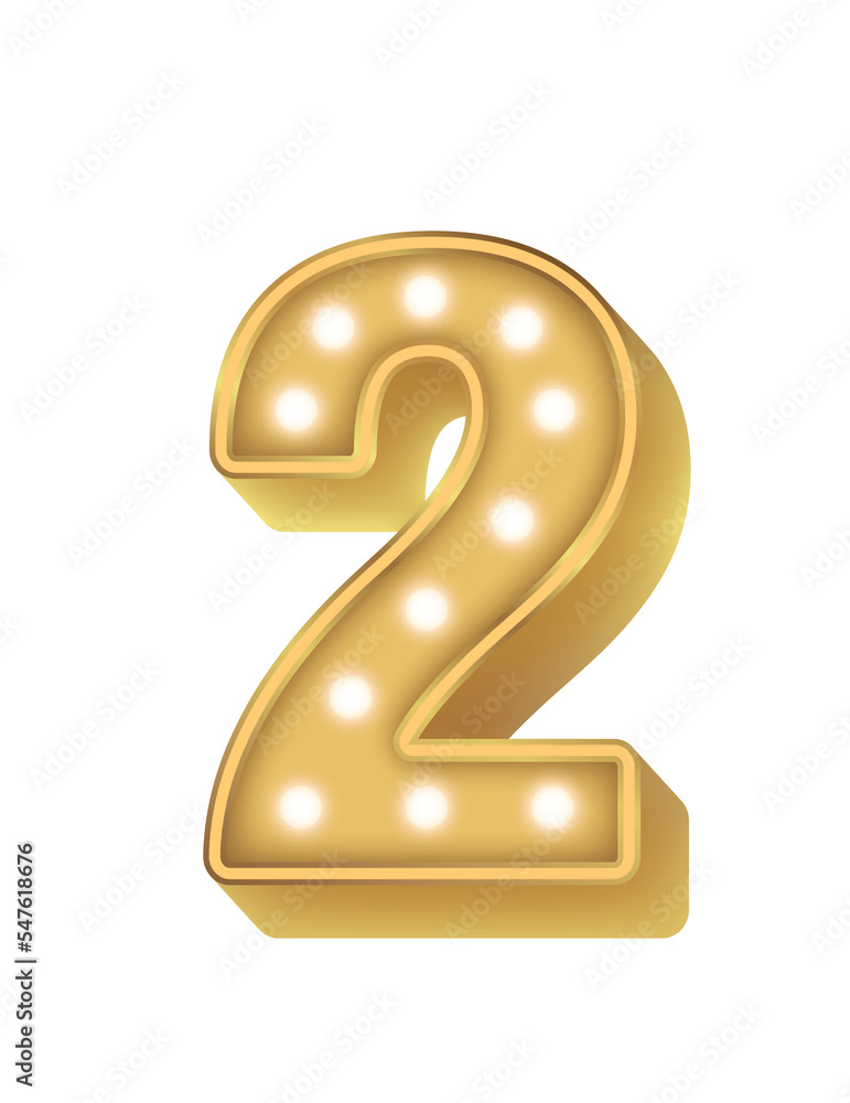 01 Alphabet Gold Bulb Light Number 2 01 Alphabet Gold Bulb Light Number 2