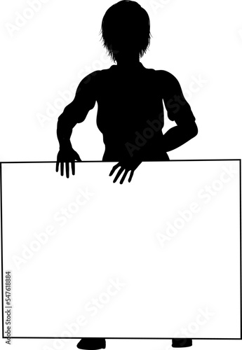 Protestor or demonstrator at a demonstration march, picket line or strike protest rally in silhouette. Holding up a banner or picket sign board placard.