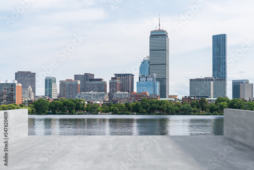 Skyscrapers Cityscape Downtown, Boston Skyline Buildings. Beautiful Real Estate. Day time. Empty rooftop View. Success concept.