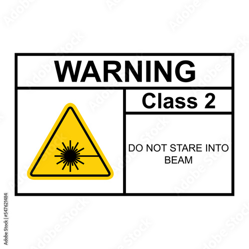 Laser radiation danger class 2 label icon, safety information symbol vector illustration