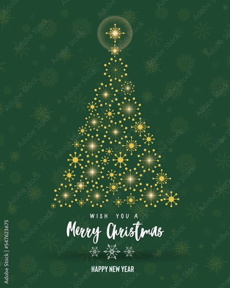 Sparkle Christmas tree with green background. Merry Christmas and Happy New Year. Suitable for Christmas events like greeting card, poster, banner, social media post