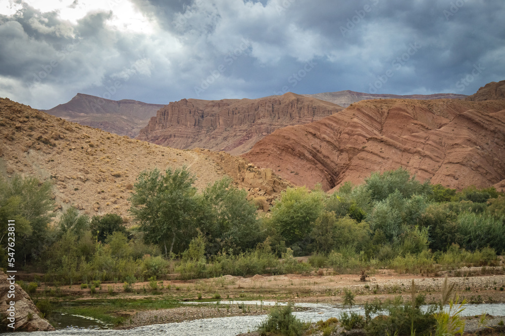 canyon, valley of roses, morocco, oasis, river, m'goun, high atlas mountains, north africa,