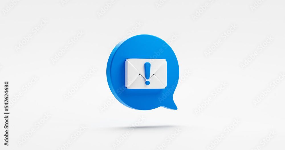 Blue message 3d icon notification concept isolated on white background