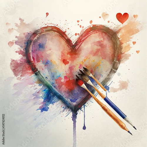 Valentine's hand drawn water color illustration of a heart - Created with generative AI technology