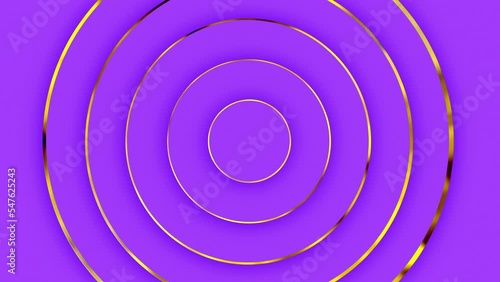 Abstract purple circles with golden borders.  Pure basic animated cover for business presentation. Universal elegant minimal.