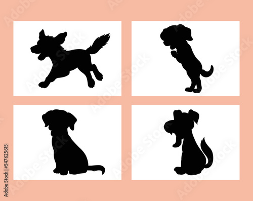 Set of dog silhouette vector isolated on white background animals silhouette set coloring book kids
