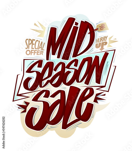 Mid season sale, special offer, lettering flyer design template