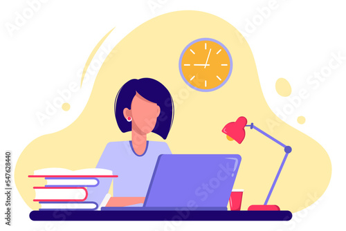 Girl secretary office manager accountant at the desktop computer in the office