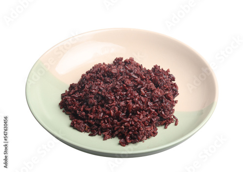 Cooked Riceberry in Plate on White Background