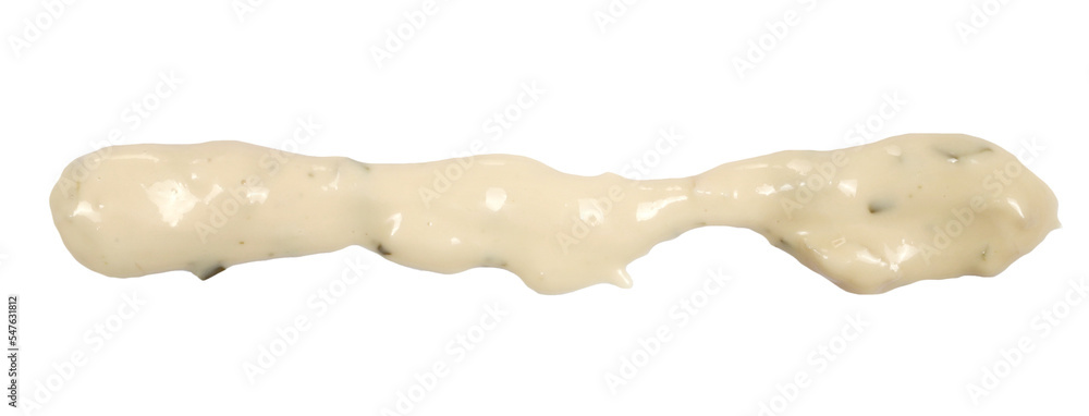 Sauce yogurt and garlic in shape line isolated on white, top view Sauce yogurt and garlic in shape line isolated on white, top view