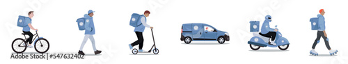 Set of male couriers on white background