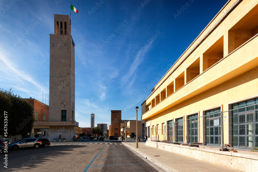 Sabaudia. Latina. Palazzo delle Poste con Torre Littoria.